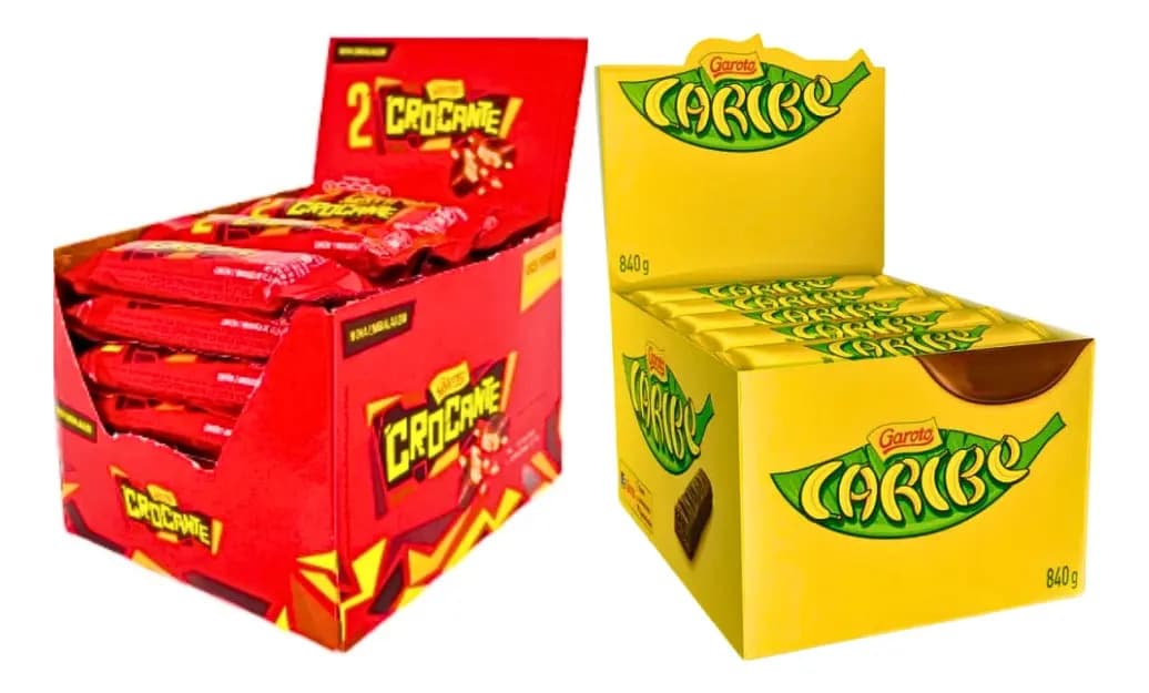 Kit Chocolate Caribe Banana + Crocante Garoto 1cx De Cada