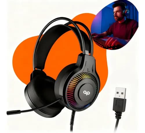 Fone De Ouvido Gamer Headset 50mm Com Fio Over-Ear Com Microfone Para Jogos Luz Led Rgb Ps4 Pc Xbox One Series S/X Entrada USB Cor Preto - Altuspro