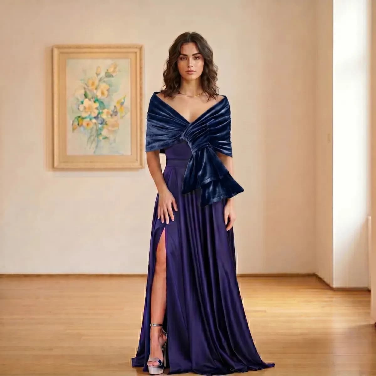 Estola De Veludo Quente Acessório De Moda Para Inverno Frio Azul-marinho
