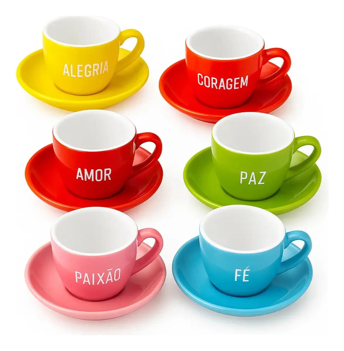 Jogo Xícaras de Porcelana Coloridas 90ml 6 Unidades KidsBeHappy Café