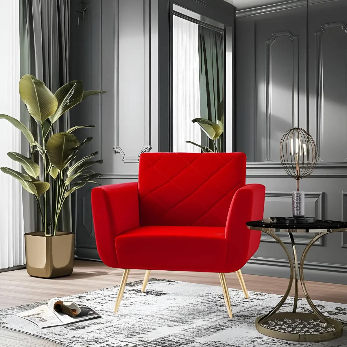 Poltrona Decorativa Sabrina Suede Vermelho
