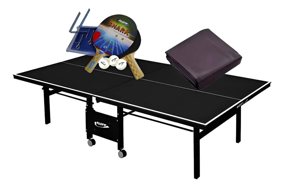 Mesa Ping Pong 1084 Preta Klopf + Kit 5031 + Capa P/ Mesa F - Preto