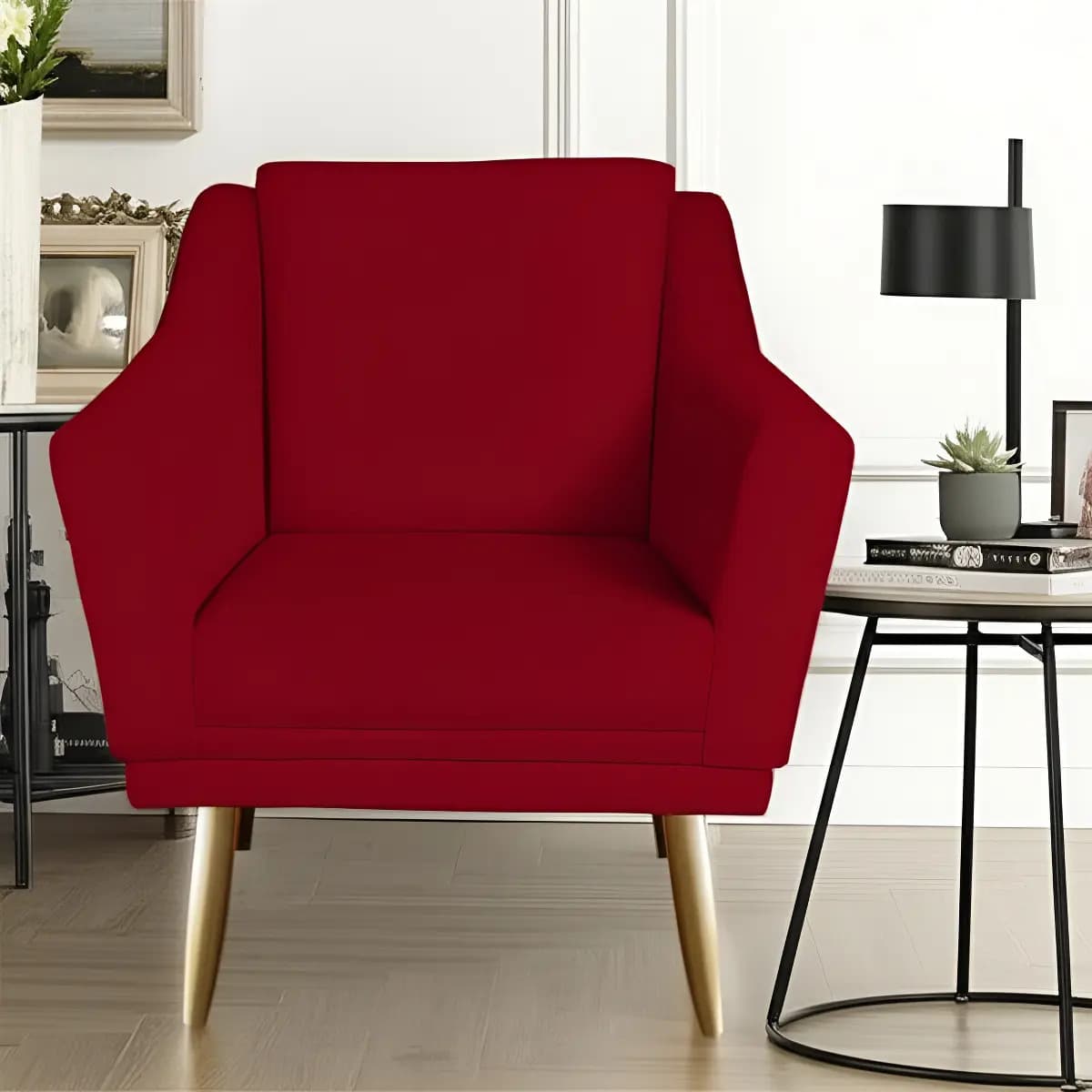 Poltrona Decorativa Agatha Suede Vermelho