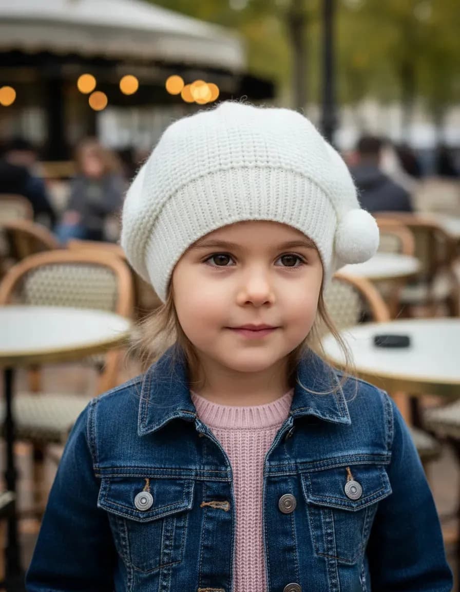 Boina Touca Lã Infantil Menina Tricô Tricot Pompom Estilosa Cor Branco Tamanho P