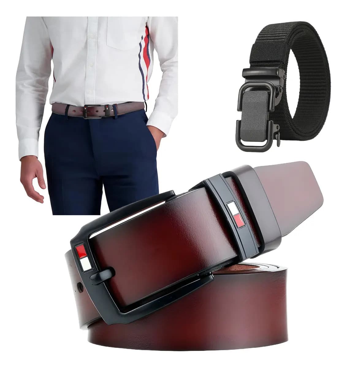 Caixa de presente com 2 peças de cinto de couro ajustável, cinto de couro masculino, cinto masculino, cinto masculino,…