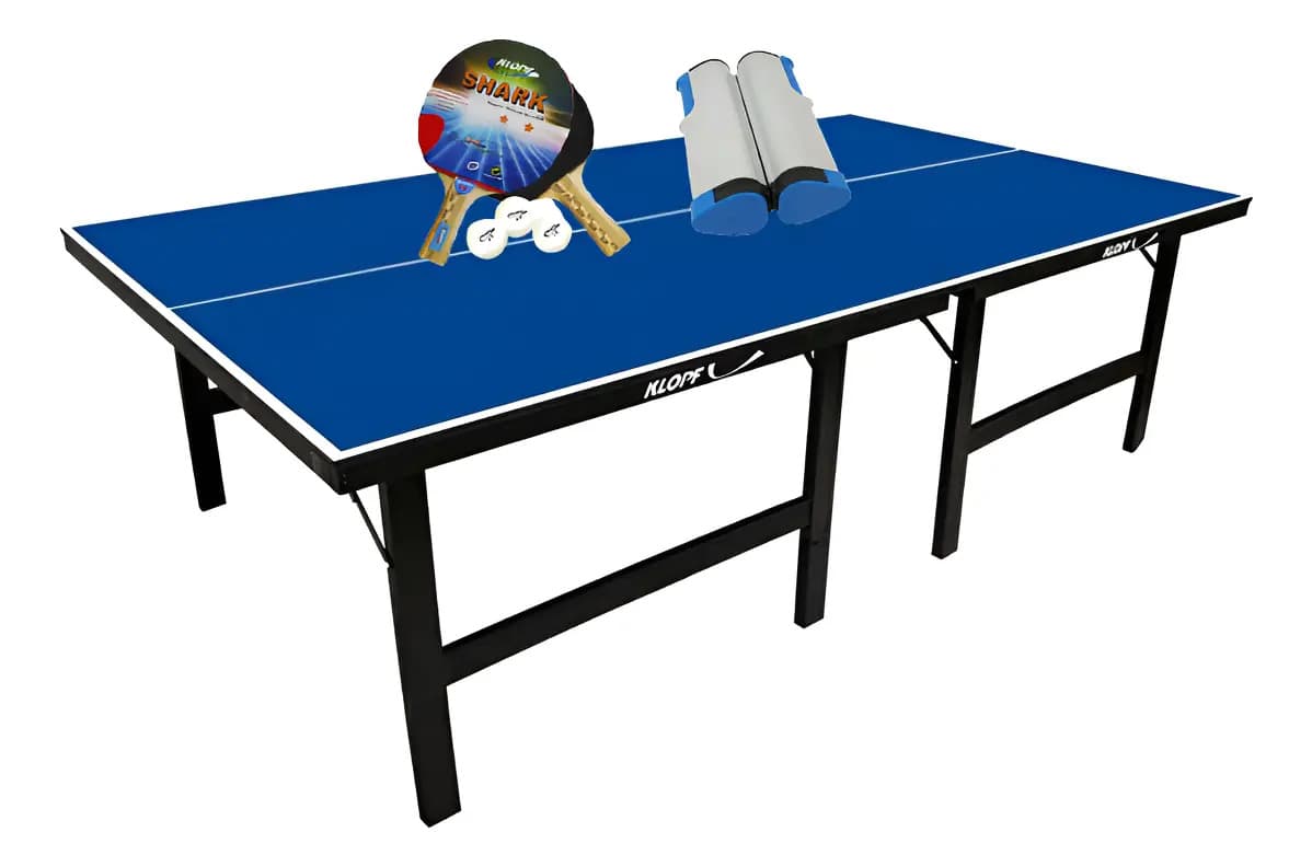 Mesa Ping Pong Dobrável 18mm Klopf 1002 Azul + Kit Raquetes Bolinhas