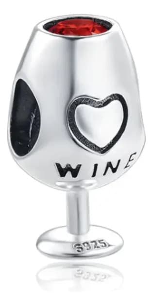 Berloque Charm Prata 925 Taça de Vinho Para Pulseira Feminina