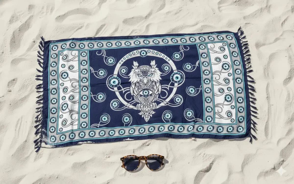 Canga de Praia Feminina Estampada com Olho Grego Azul em Viscose