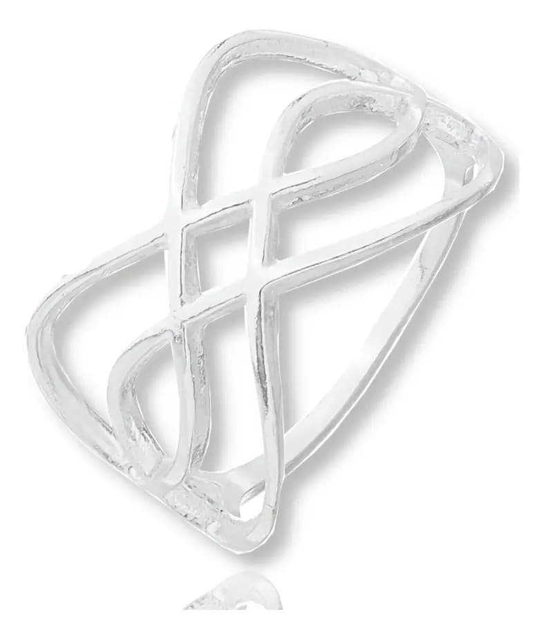 Anel Feminino Prata Duplo Infinito Transado Delicado