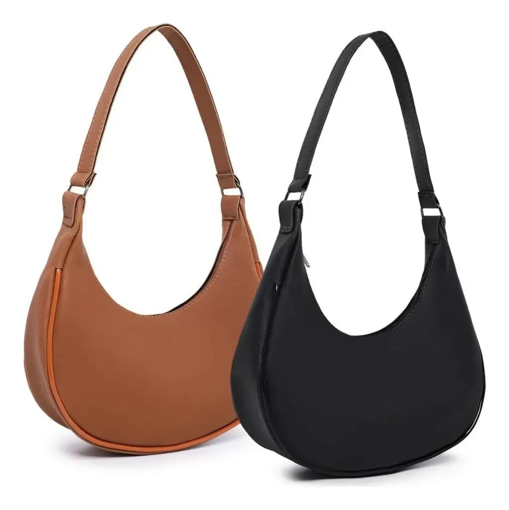 Kit 2 Bolsas Feminina Meia Lua De Ombro Estilosa Elegante Cor Marrom/Preto
