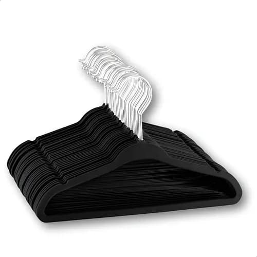 Vittak Kit 50 Cabides Veludo De Roupa Antideslizante Slim Adulto Cor Preto Utensílios de Uso Doméstico