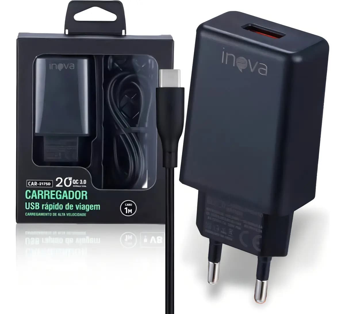 Carregador turbo Inova Car-2176d Usb Tipo C Preto