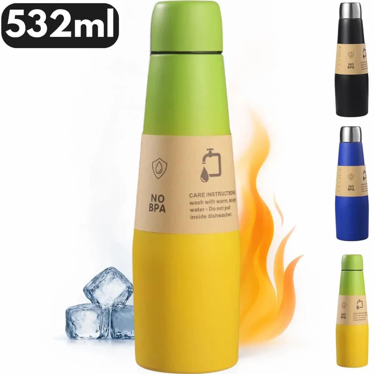 Garrafa Termica 500ml Squeeze Garrafinha de Agua Academia Esportiva BPA Free Para Cafe Água Quente Fria Gelada Treino Trabalho Escola Fiszman Verde