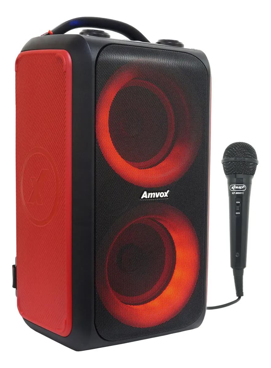 Caixa Som Bluetooth 600w Rms Portátil Vermelho + Microfone