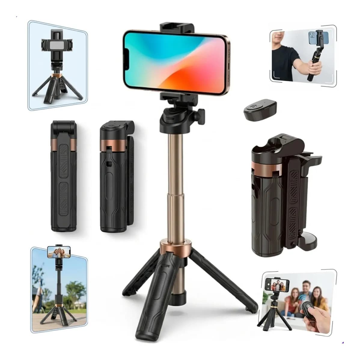 Estabilizador Celular Grip Câmera Controle Bluetooth Tiktok Preto