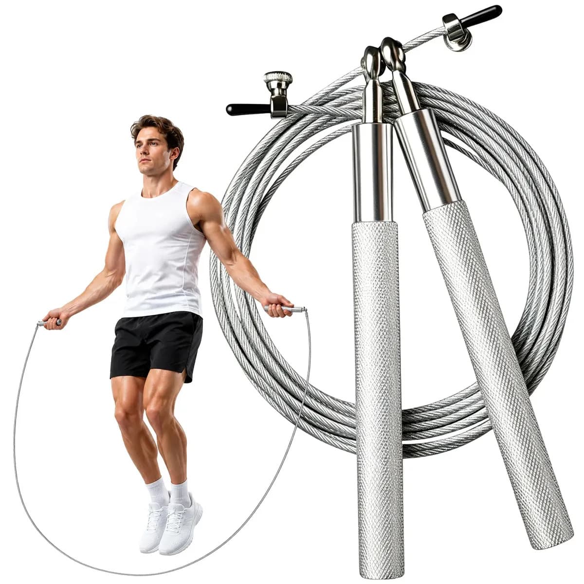 Prateado Corda de Aço Corda Cross Corda Pular 3m Corda Ajustável Corda Pular Fitness Corda Crossfit Corda Pular…