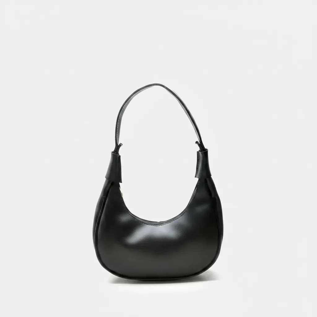 Bolsa Meia Lua Feminina Estilosa Lisa Preto Liso Dourado