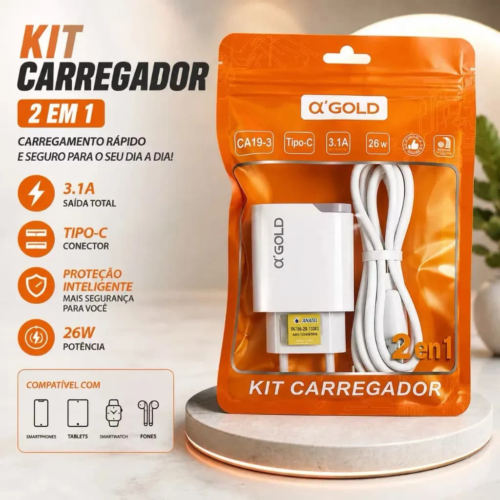 Carregador Turbo Carregamento rápido USB Tipo C