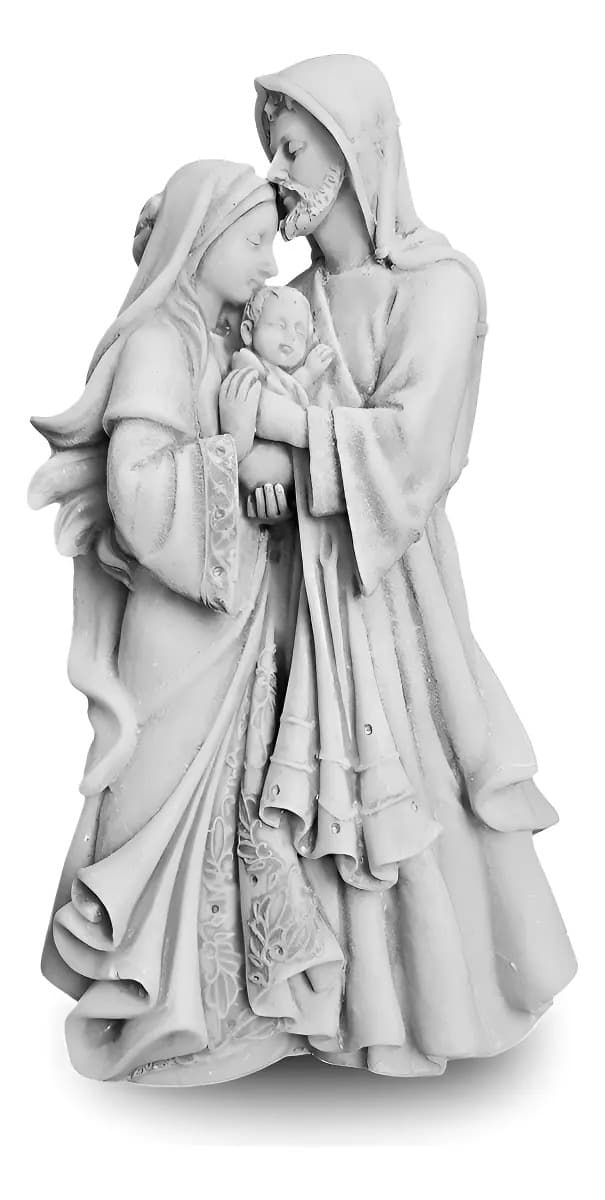 Sagrada Família Afeto Mármore Grande Escultura Moderna 29cm Branca