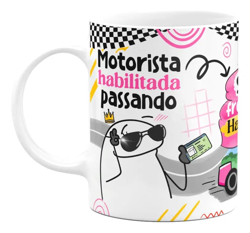 Caneca Divertida Flork - Motorista Habilitada Branco