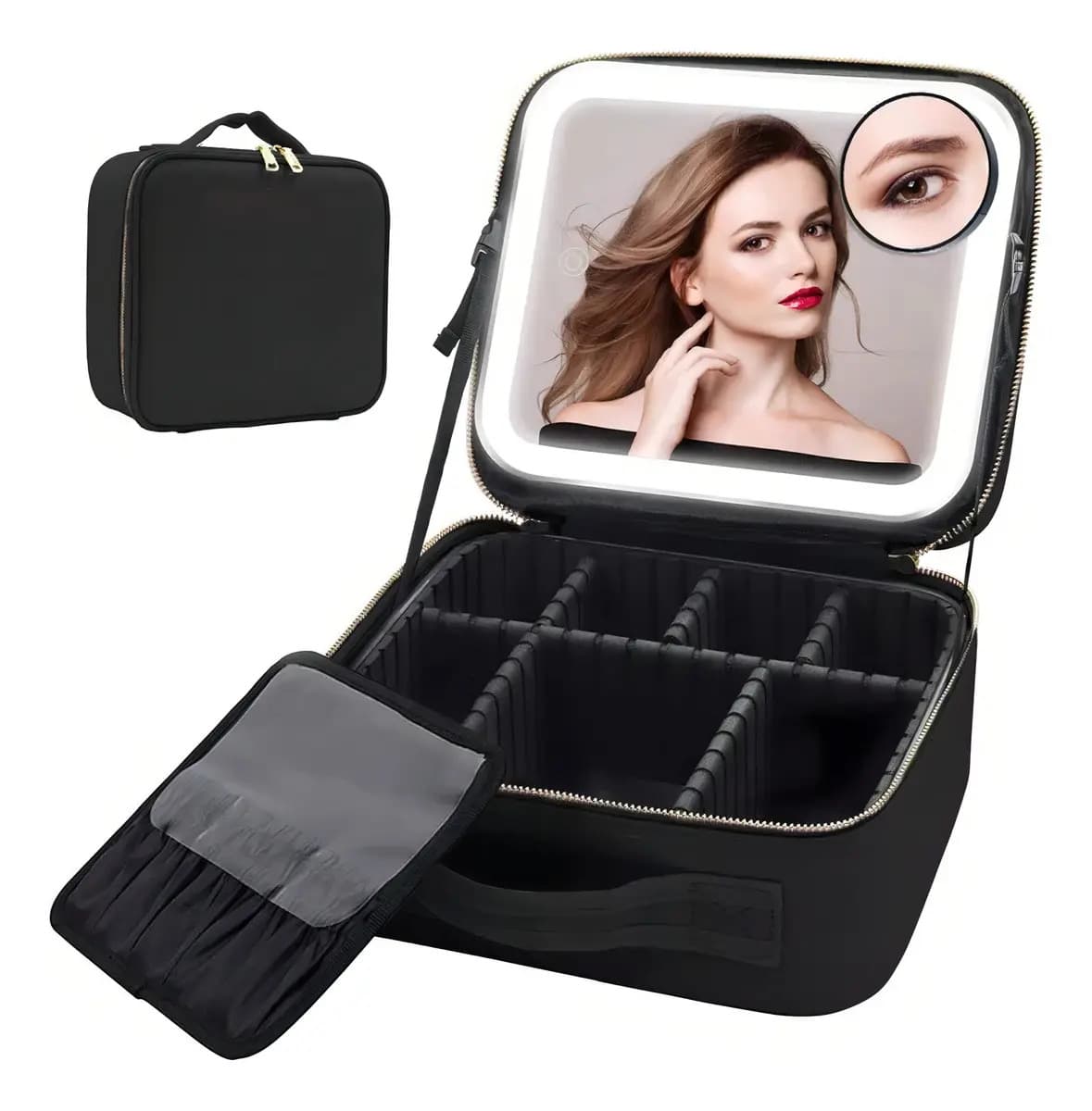 Bolsa Portátil para Maquiagem S. G Style com Luz LED e Espelho, Ajustável para Viagem