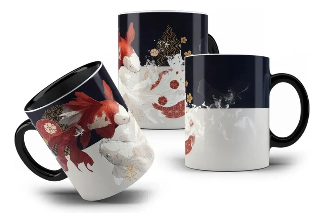 Caneca Casal De Carpas Vermelha E Branca Yin Yang 325ml Carpa Vermelha