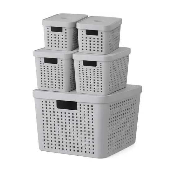 Kit 5 Caixas Organizadoras Resistente Com Tampa 17l 4,5l 2l Cinza