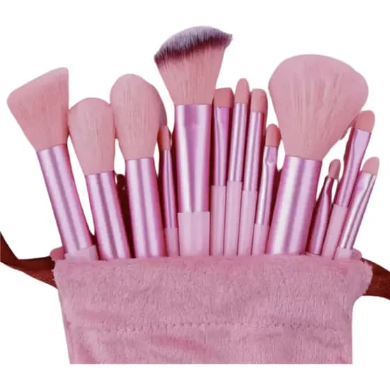 Kit Pincel De Maquiagem Com 13 Unidades Sombra Blush Cor Rosa