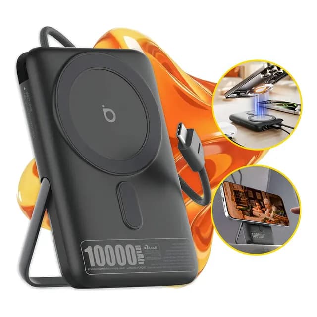 Basike Mini Power Bank Carregador Portátil Magnético Por Indução 10000mAh Magsafe PD 22.5w Turbo Rápido PD Tipo C USB C Sem Fio Universal Com Display Para iPhone Samsung Galaxy S24/S23 Motorola Xiaomi
