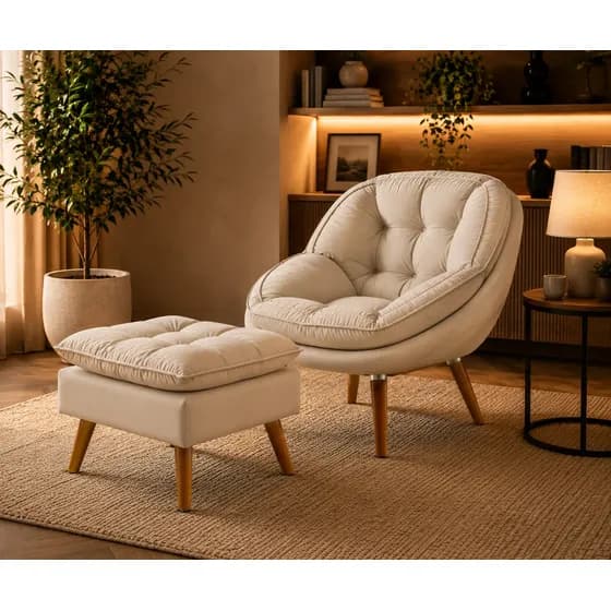 Futon Puff + Poltrona Em Madeira Sênior Decorativa Luxuosa