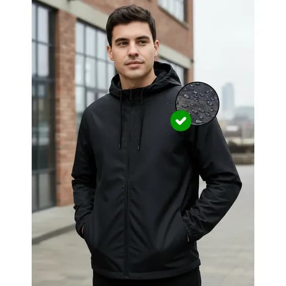 Jaqueta Corta Vento Masculina Impermeável Capuz Zíper Bolso