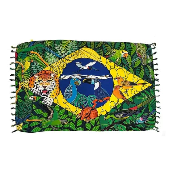 Canga Bali Franja De Praia Piscina Club Saída Gigante Cor Verde Desenho do tecido Bandeira do Brasil Tamanho 1