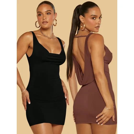 Kit 2 Vestido Tubinho Feminino Festas Decote Drapeado Costas