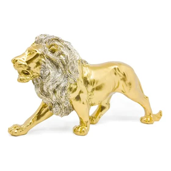 Leão Estatueta Decorativa Escultura Decoração Sala Quarto Cor Dourado brilhante
