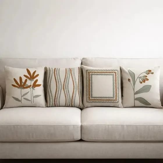 Kit 4 Capas De Almofada Linho Folhas Terracota Luxo 43x43cm Cru Estampada Folhagens