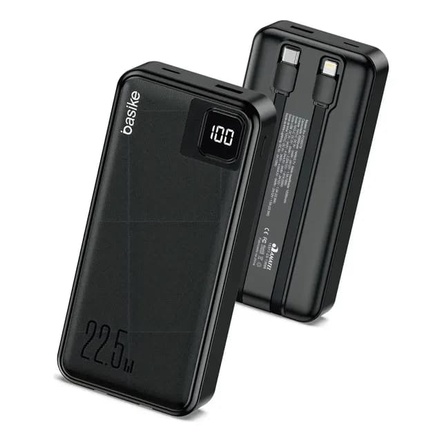 Power Bank 20000mah Portátil Carga Rápida Leve Seus Cabos Embutidos Usb-c E O Display Prático Carregamento Rápido 22.5w Para iPhone Samsung E Mais Essencial Para Viagem Preto