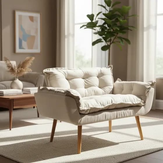 Namoradeira Decorativa Confortável Para Sala Recepção Manicure Consultório Escritório Suede Bege