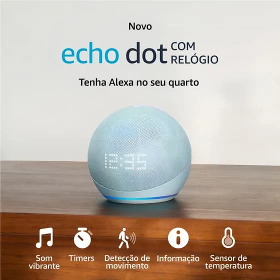 Aexa Echo Dot 5ª Geração Com Relógio Azul Claro Amazon Cor Azul-claro
