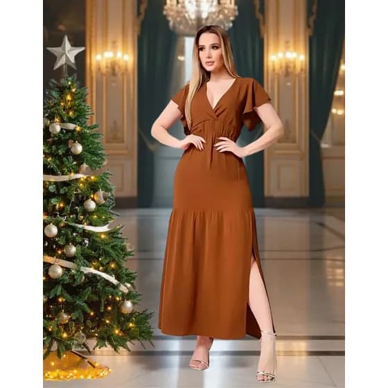 Vestido Longo Feminino Elegante Duna Com Fenda Lateral