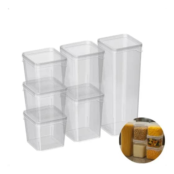 Kit 6 Potes Organizadores Modulares Porta Mantimentos Empilháveis Transparente com Tampa Hermética de Vedação Forte Ideal para Cozinha, Despensa e Armário – Conjunto de Armazenamento Prático