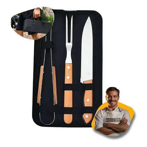 Kit Churrasco Faca Utensílios Cozinha Churrasqueiro + Bolsa
