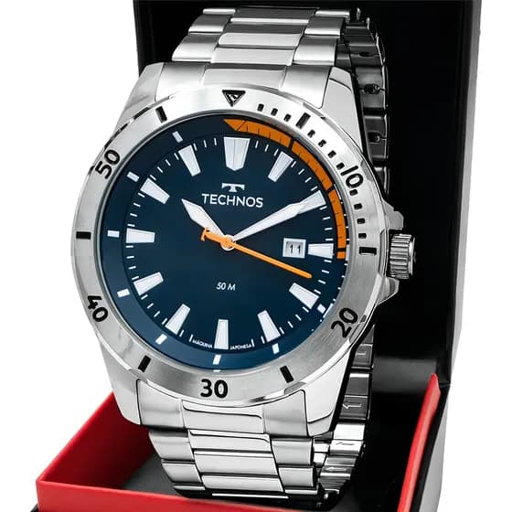 Relógio Technos Masculino Militar Prata Cor do fundo Azul