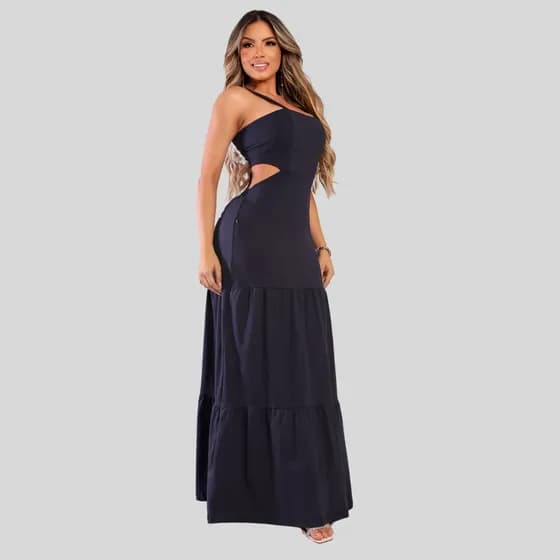Vestido Longo Com Alças E Detalhe Nas Costas Moda Blogueira
