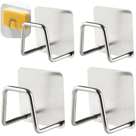 4 Suporte Esponja Bucha Gancho Pia Aço Inox Louça Cozinha Cor Prateado