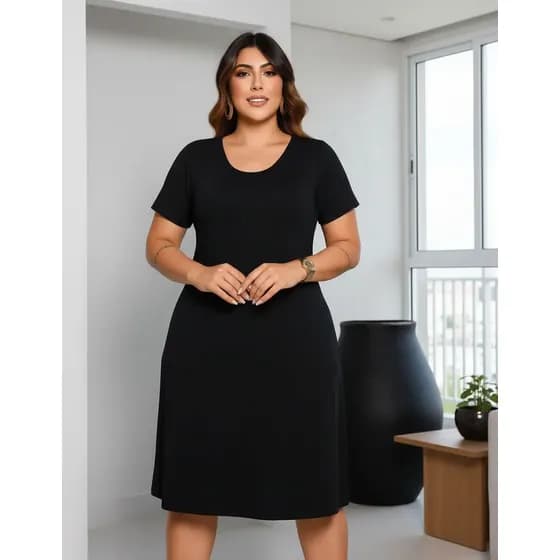 Vestido Feminino Midi Com Manguinhas Moda Evangélica Casual