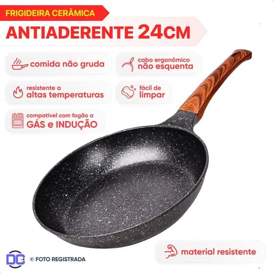 Panela Frigideira Indução E Gás Antiaderente De Cerâmica 24cm Premium Luxo Sem Tampa Marca Dc