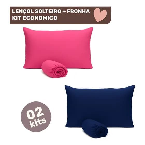 Kit 2 Jogos De Lençol Elástico Solteiro Fronha Roupa De Cama