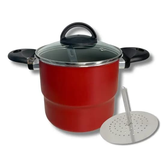Cuscuzeira 16 Cm Antiaderente Teflon Tampa De Vidro Vermelho