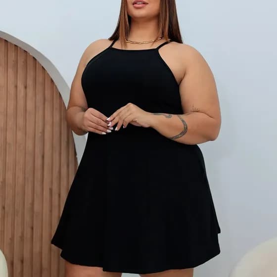 Vestido Feminino Plus Size Curto Solto E Rodado Com Bolso