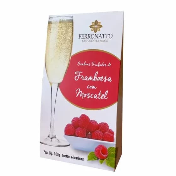Caixa Bombons Recheados De Framboesa Com Moscatel Ferronatto Chocolates 100g Caixa Com 6 Bombons, Chocolate Premium, Sabor Único, Ideal Para Presentear E Celebrar Momentos Especiais.